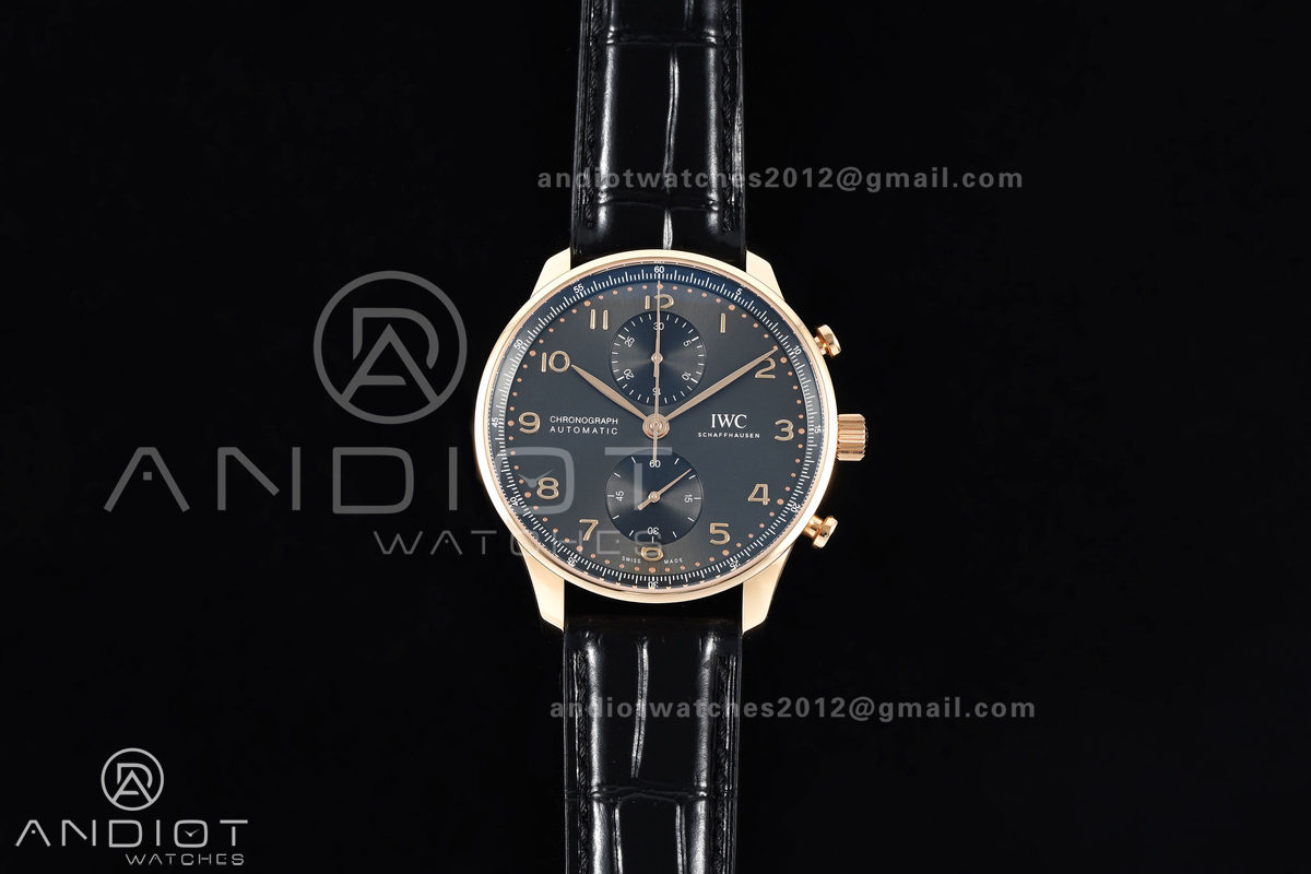 Portugieser Chrono iw371625 RG APSF 1:1 Best Edition Black Dial on Black Leather Strap DD69355 Super Clone